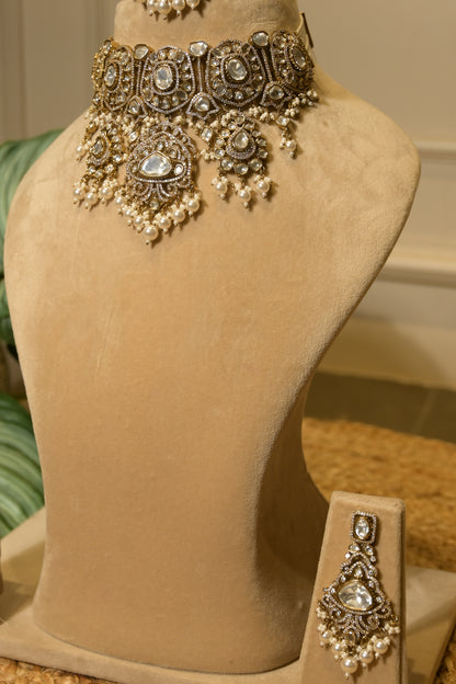 Chandbali Polki Choker Set with Tikka Set