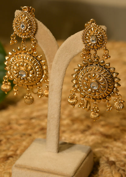 Gold Mandala Jhumkas with Tikka Set