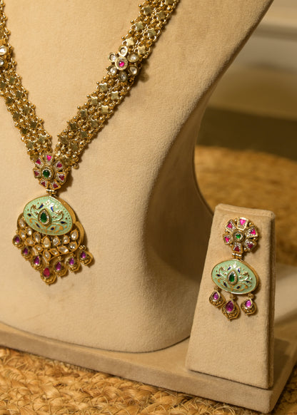 Meenakari Pastel Green & Gold Haar Set