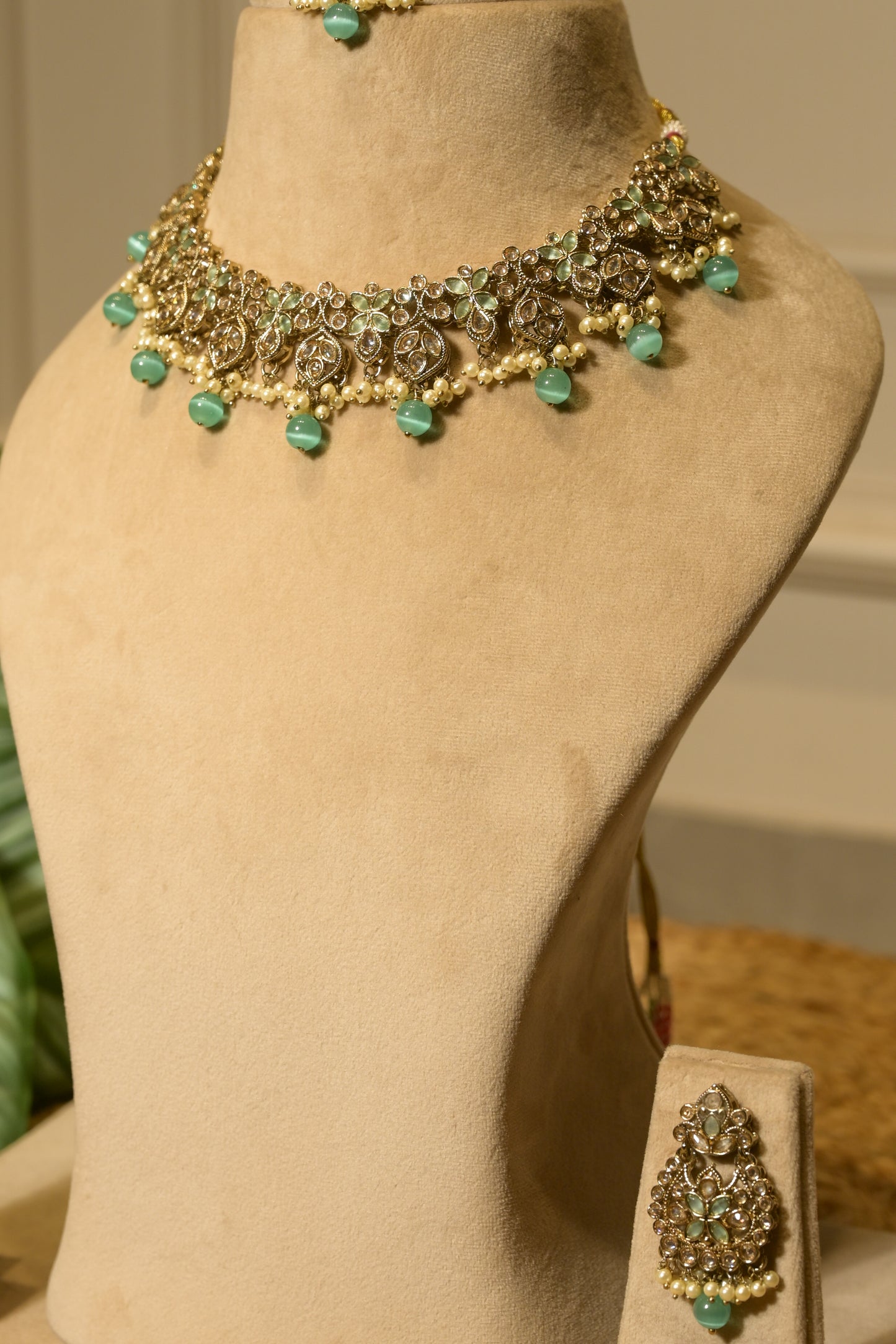 Firoza Mint Choker Set with Tikka