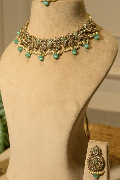 Firoza Mint Choker Set with Tikka