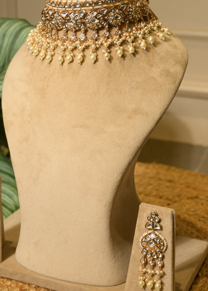 Rosette Pearl Polki Choker with Tikka