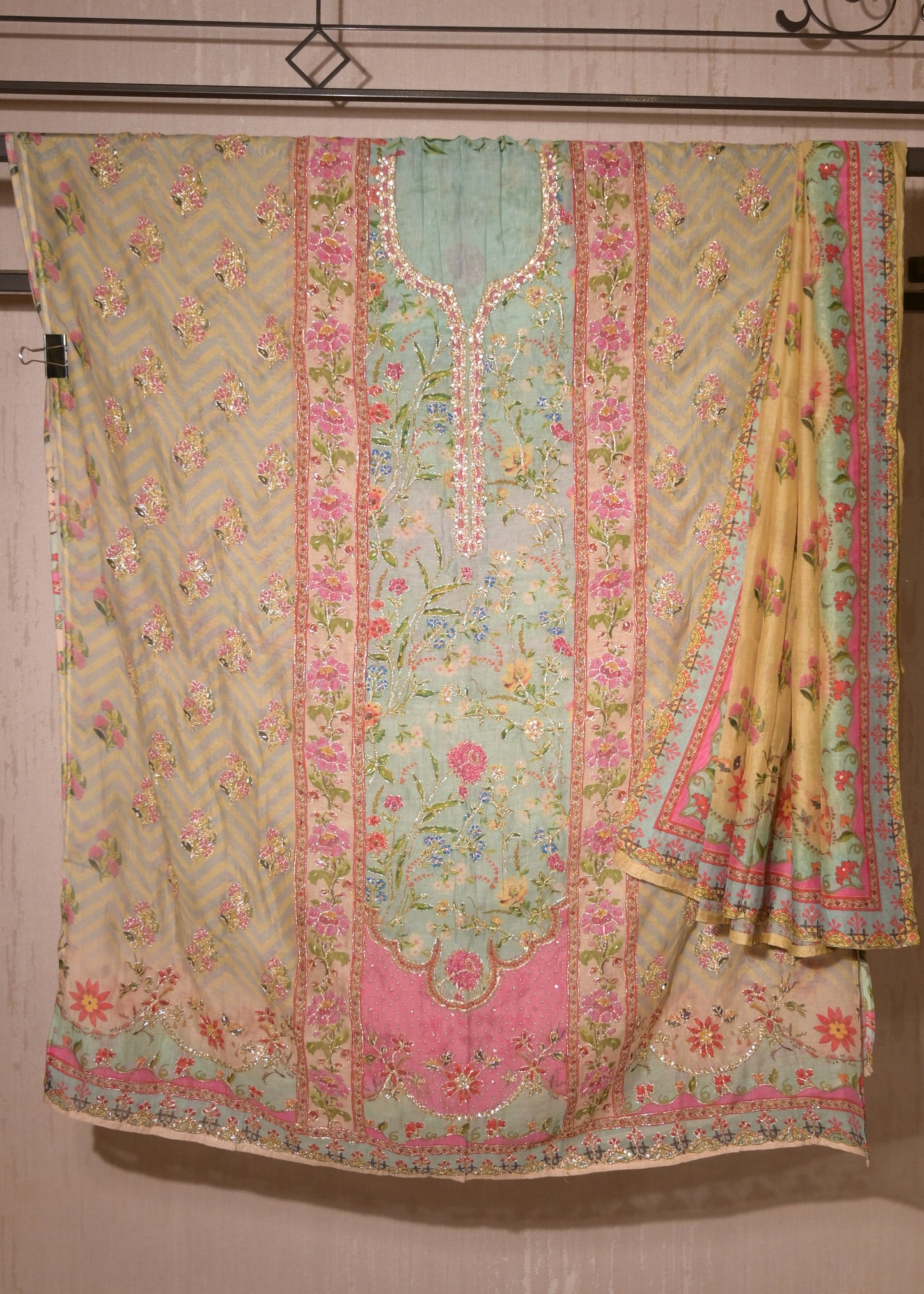 Gulnaar Blue Cotton Floral Suit Set