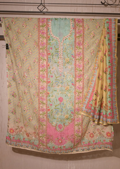 Gulnaar Blue Cotton Floral Suit Set