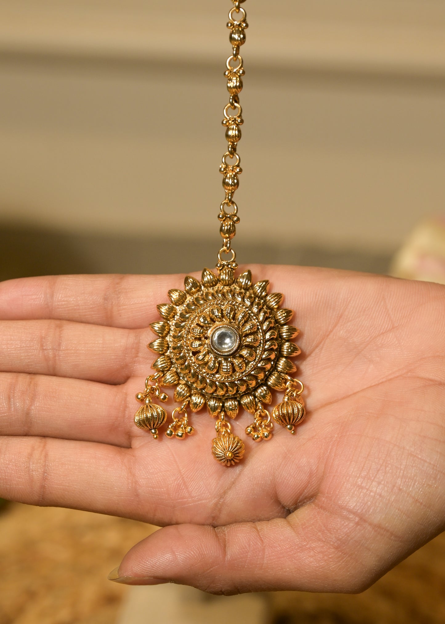Gold Mandala Jhumkas with Tikka Set