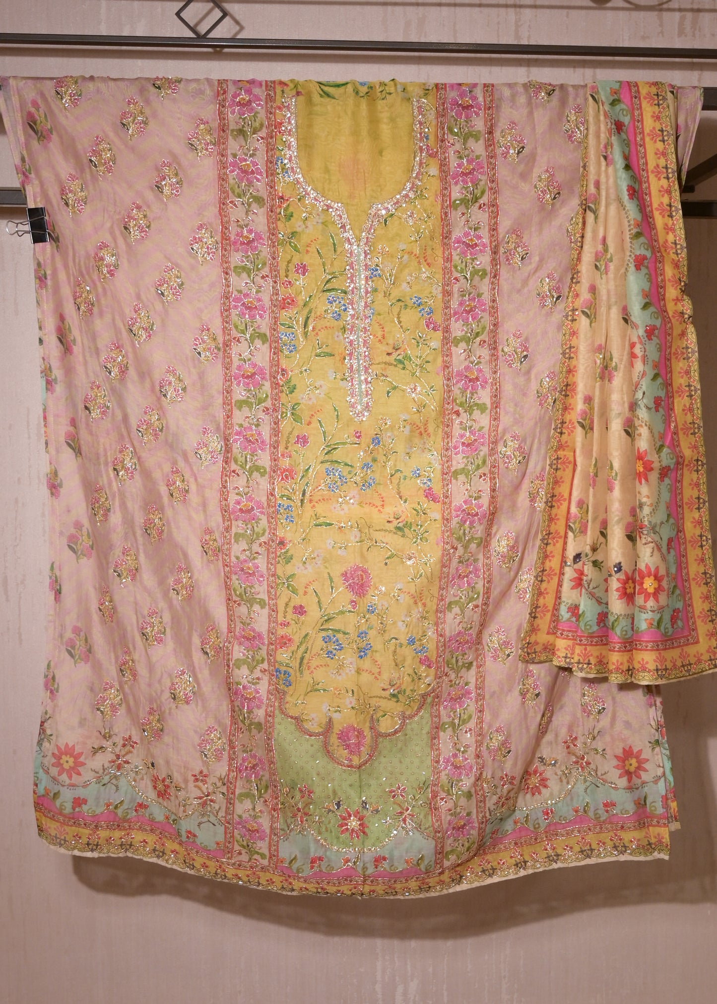 Gulnaar Yellow Cotton Floral Suit Set