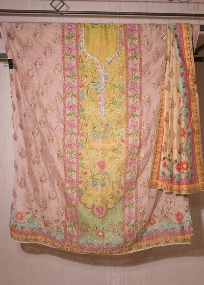 Gulnaar Yellow Cotton Floral Suit Set