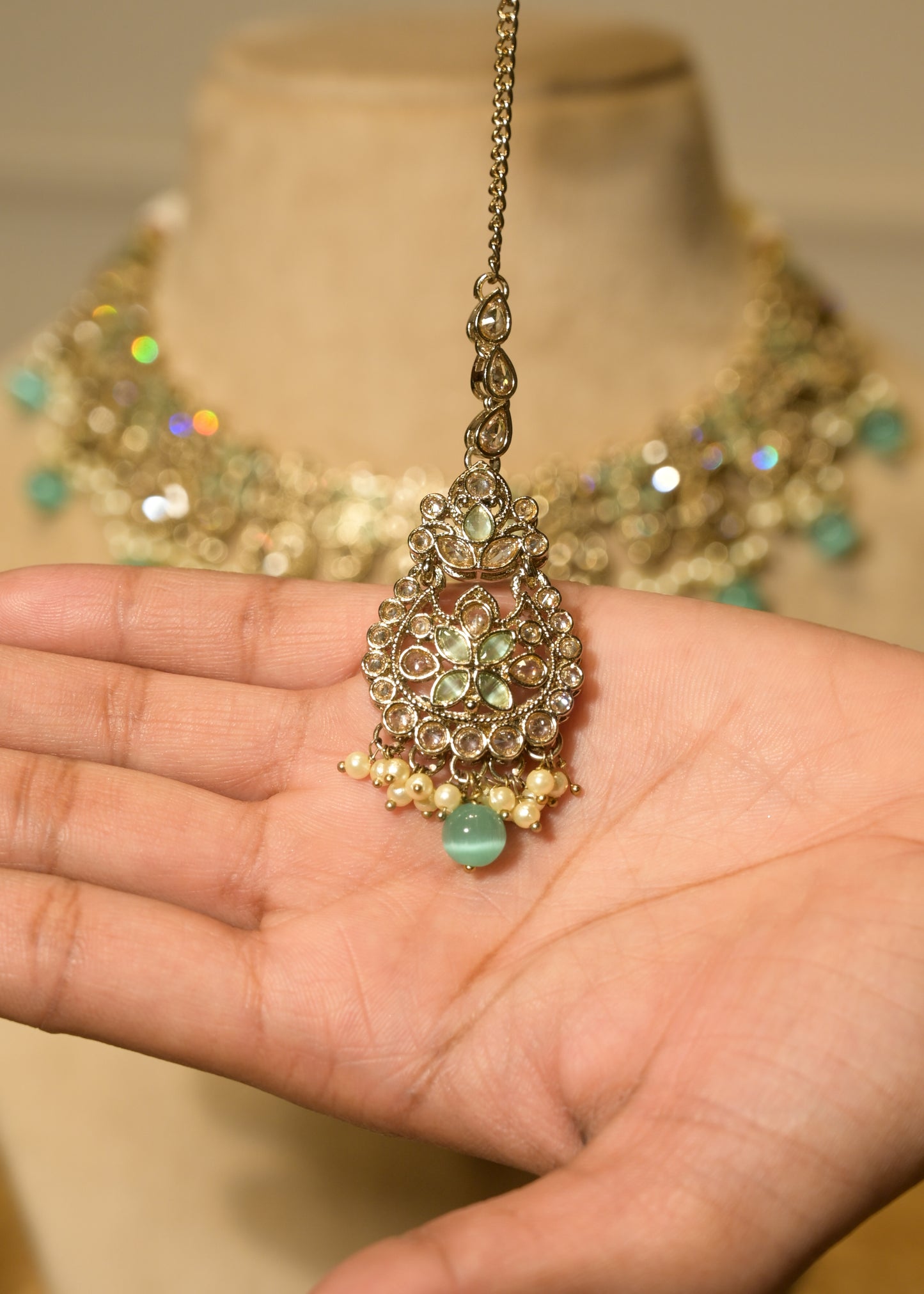 Firoza Mint Choker Set with Tikka