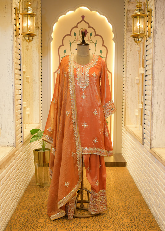 Narangi Gotta Patti Farsi Salwar Stitched Suit Set