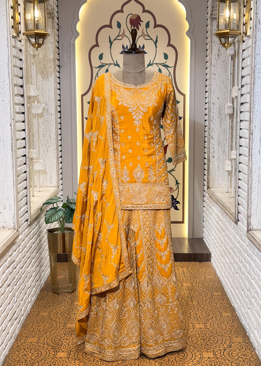 Yellow Party Wear Sharara Suit Set