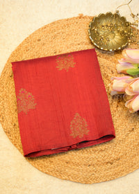 Ruby Red Raw Silk Neem Zari Boota Saree with Unstitched Blouse
