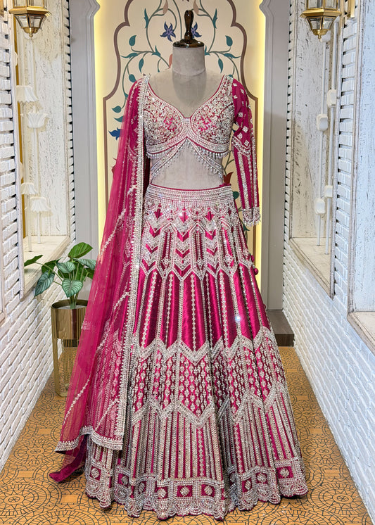 Cherry Mirror Embroidered Designer Lehenga with Full Sleeves Blouse