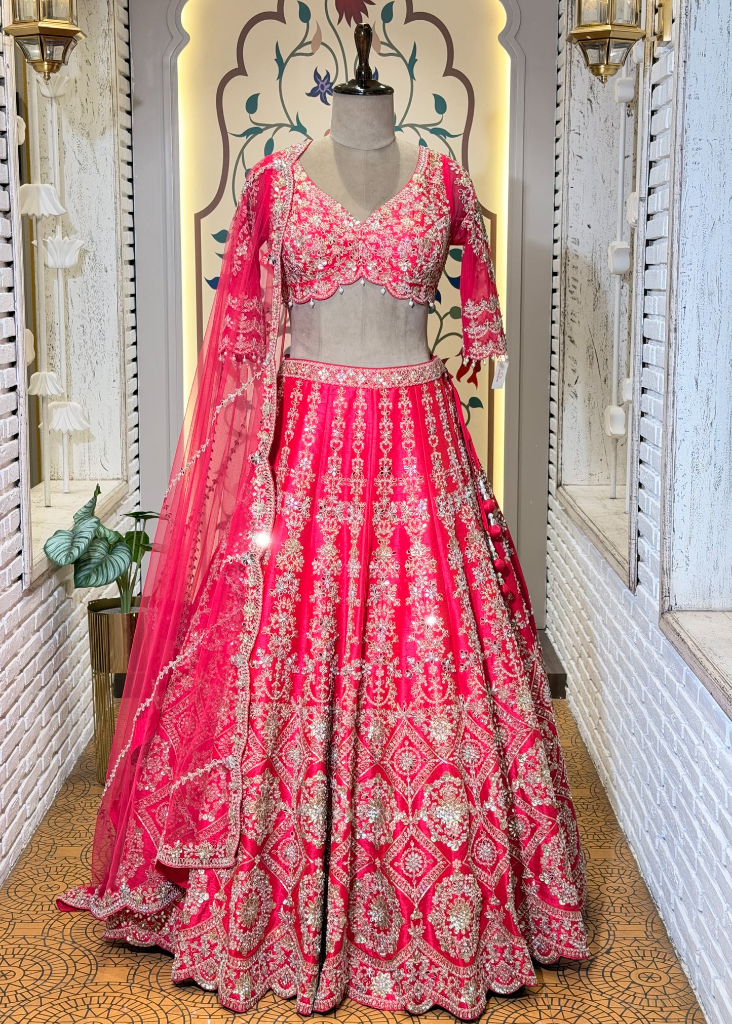 Rani Mirror Embroidered Designer Lehenga with Full Sleeves Blouse