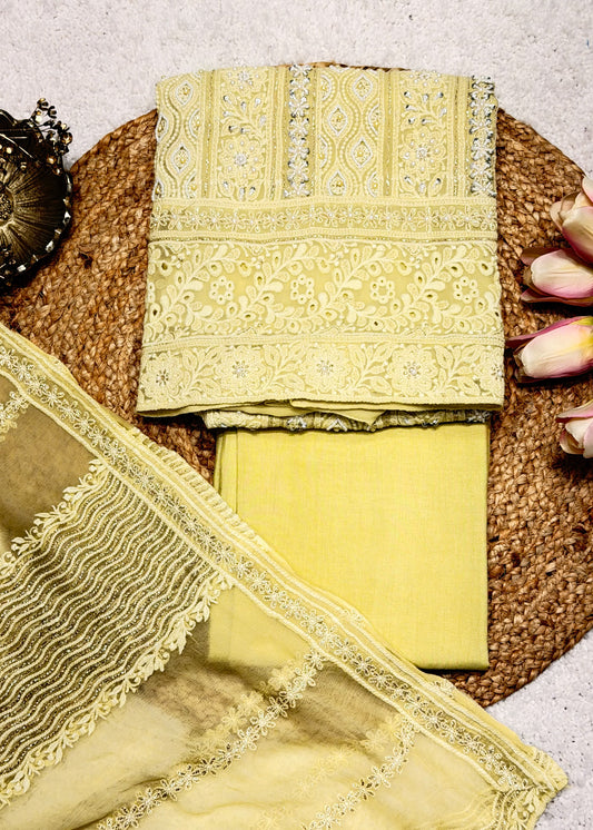 Heer Butter Yellow Chikankari with Moti Embroidered Suit Set