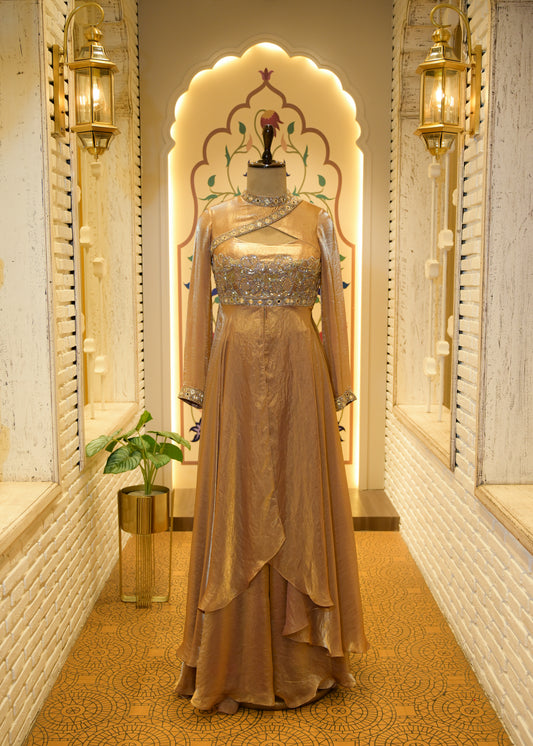 Aurelia Gold Embellished Indo-Western Plazo Set