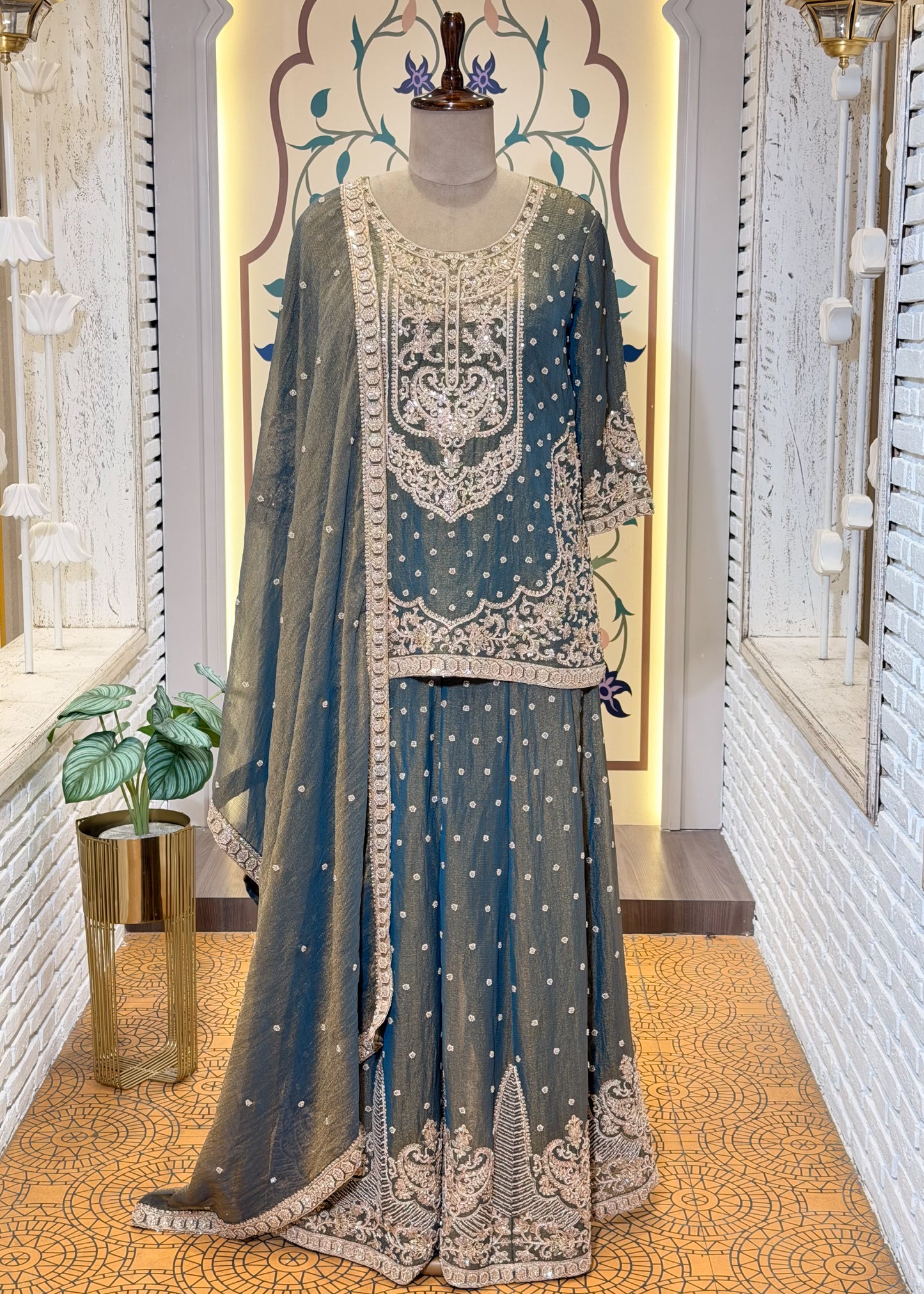 Mehendi Green Party Wear Sharara Suit Set