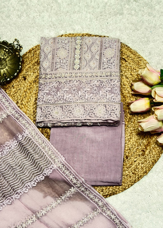 Heer Mauve Chikankari with Moti Embroidered Suit Set