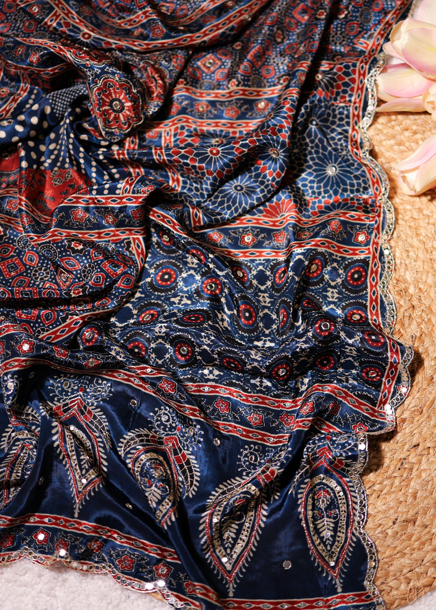 Hasna Mirror Ajrak Printed Saree