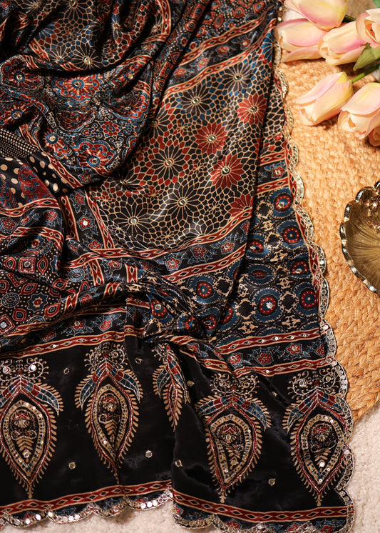 Zeenat Mirror Ajrak Printed Saree