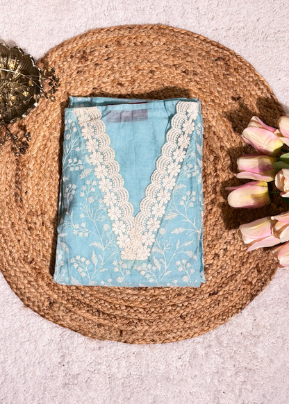 Powder Blue Chanderi Thread Embroidered Unstitched Suit Set