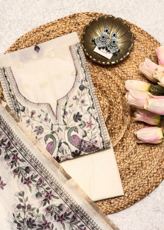 Mayur Purple Unstitched Thread Embroidered Suit Set