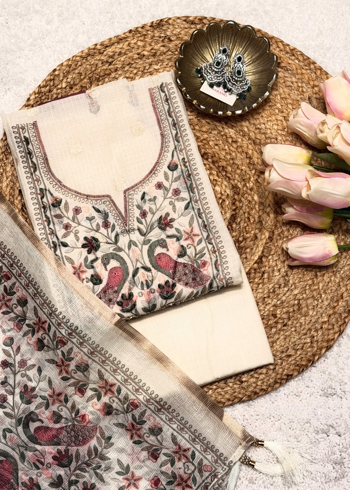 Mayur Pink Unstitched Thread Embroidered Suit Set
