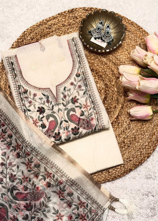 Mayur Pink Unstitched Thread Embroidered Suit Set