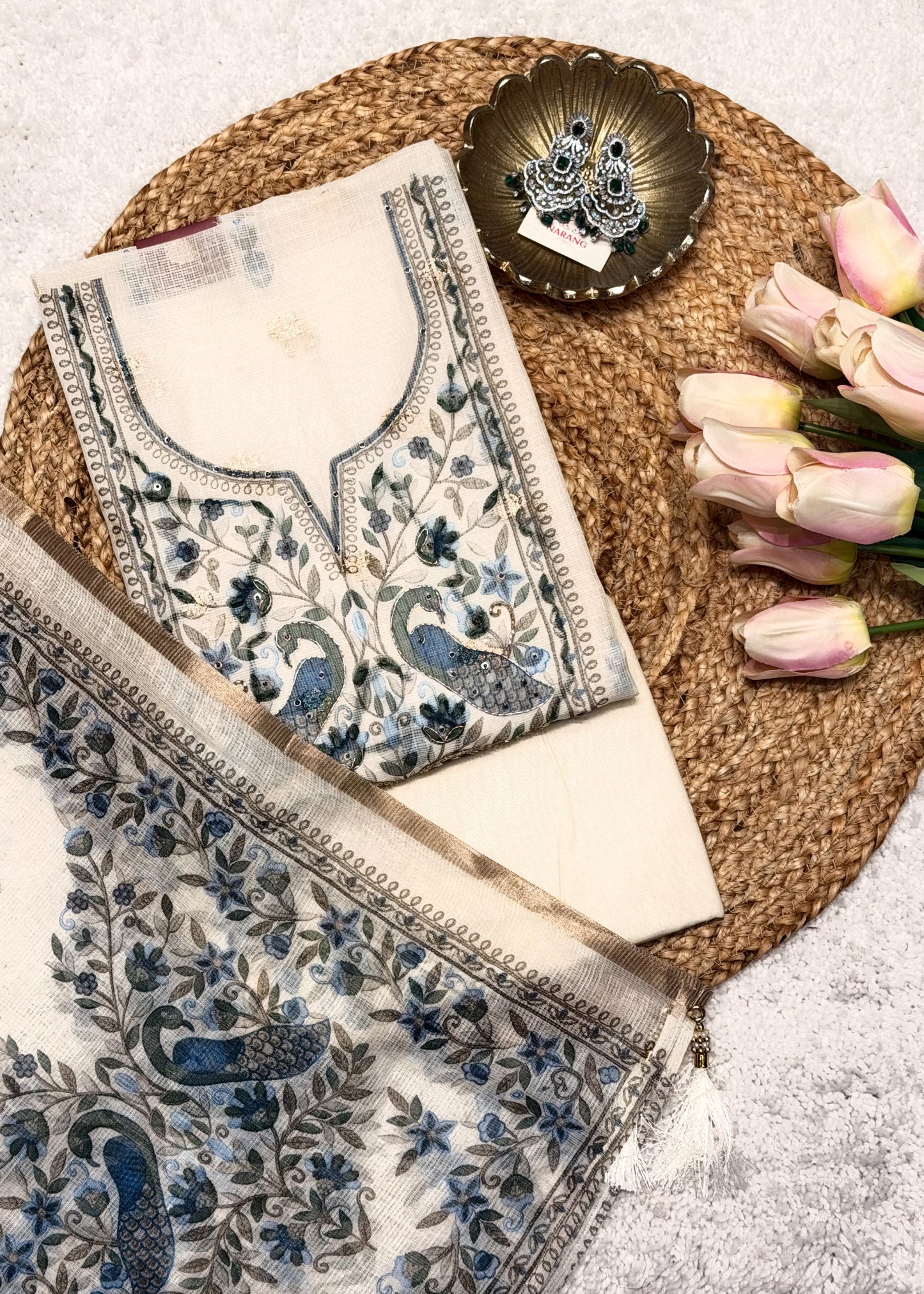 Mayur Blue Unstitched Thread Embroidered Suit Set