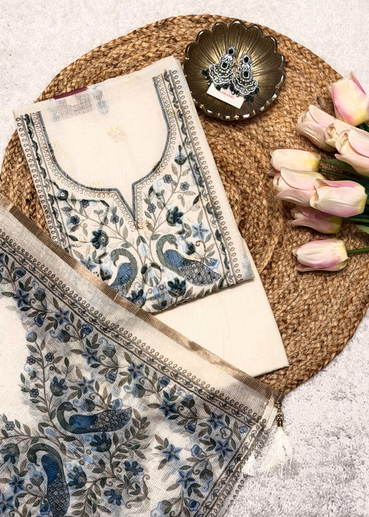 Mayur Blue Unstitched Thread Embroidered Suit Set