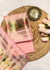 Pink Chanderi Floral Printed Unstitched Suit Set