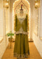 Zehra Olive Embellished Cape Plazo Set