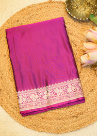 Rani Pink Banarasi Kattan Silk Zari Border with Unstitched Blouse