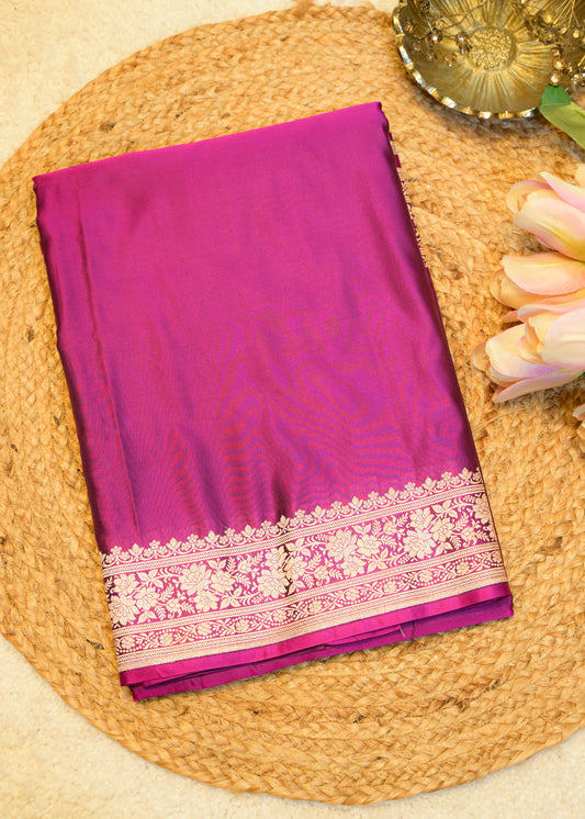 Rani Pink Banarasi Kattan Silk Zari Border with Unstitched Blouse