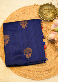 Blue Raw Silk Neem Zari Boota Saree with Unstitched Blouse