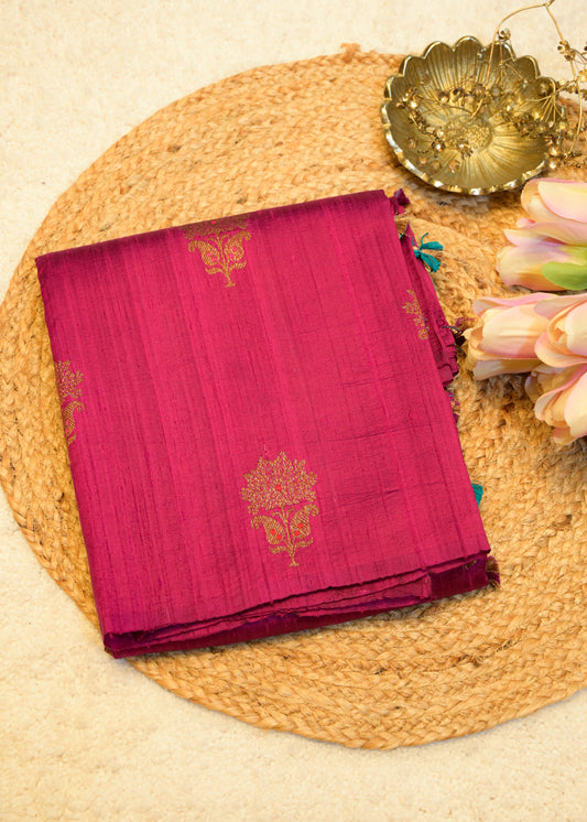Fuchsia Pink Raw Silk Neem Zari Boota Saree with Unstitched Blouse