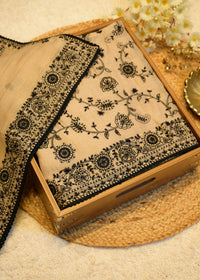 Zuri Black Aari Work Embroidered Unstitched Suit Set