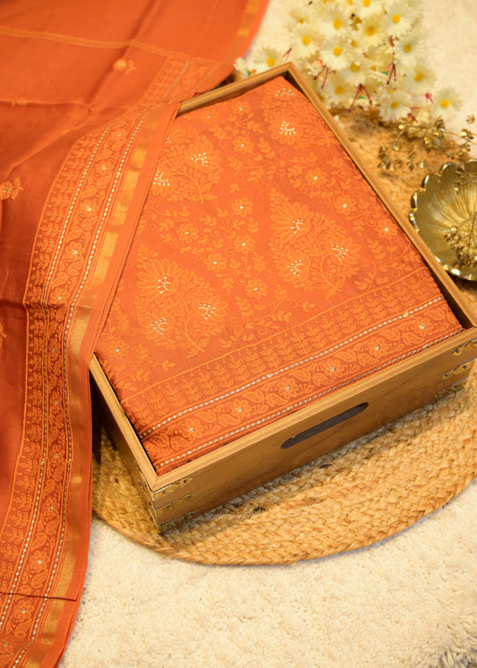 Sunanda Orange Shadow Embroidered Unstitched Suit Set