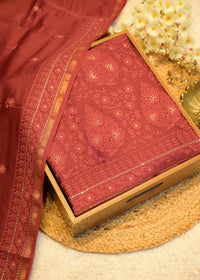 Sunanda Maroon Shadow Embroidered Unstitched Suit Set