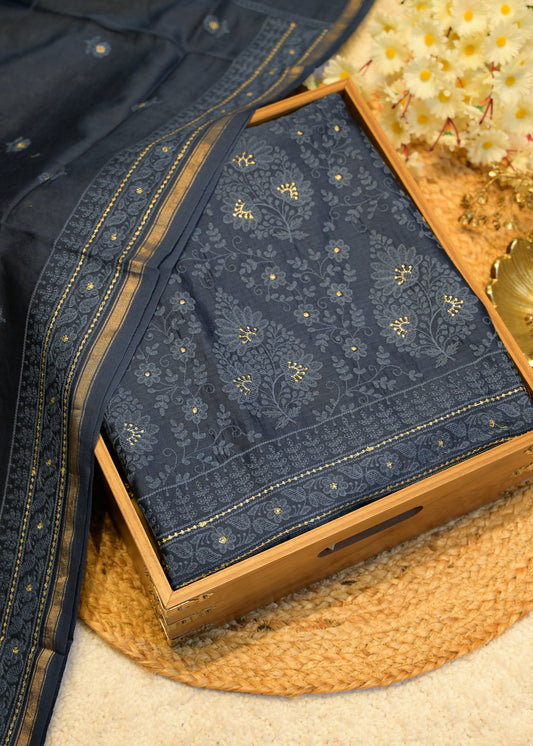 Sunanda Blue Shadow Embroidered Unstitched Suit Set
