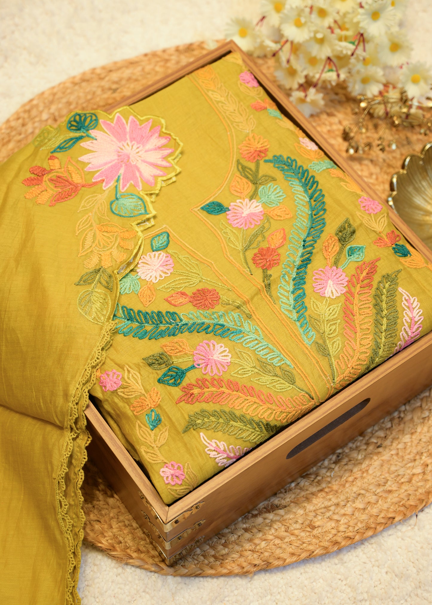Niyati Green Kantha Unstitched Suit Set