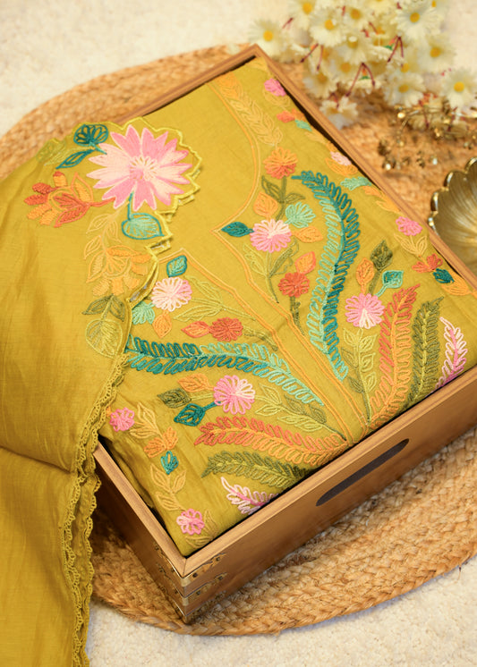 Niyati Green Kantha Unstitched Suit Set
