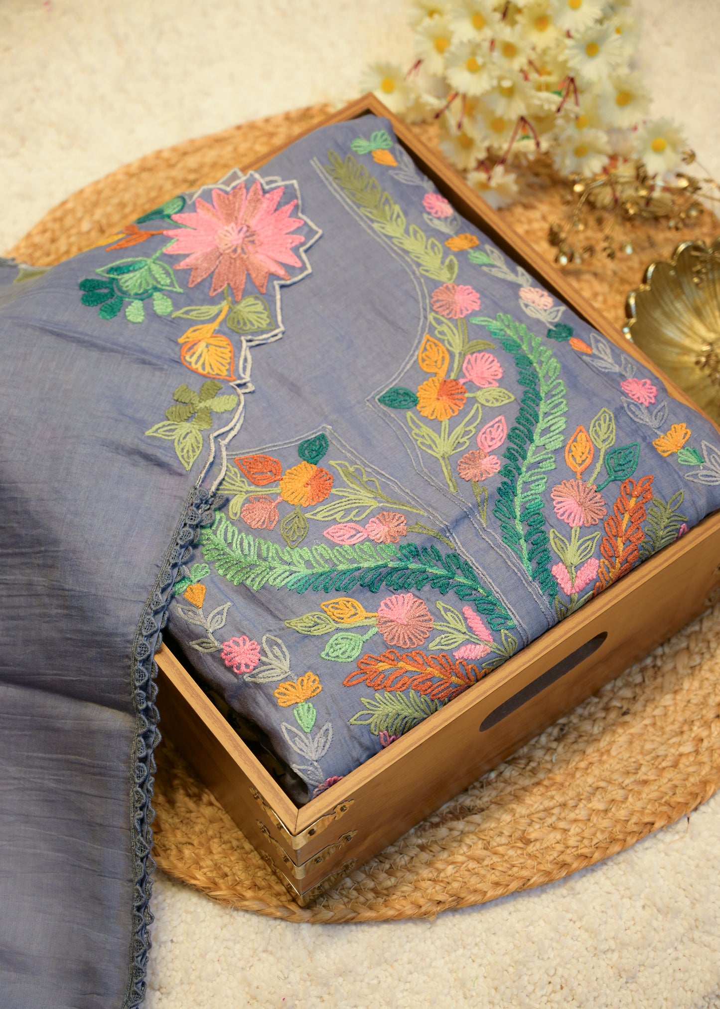 Niyati Grey Kantha Unstitched Suit Set