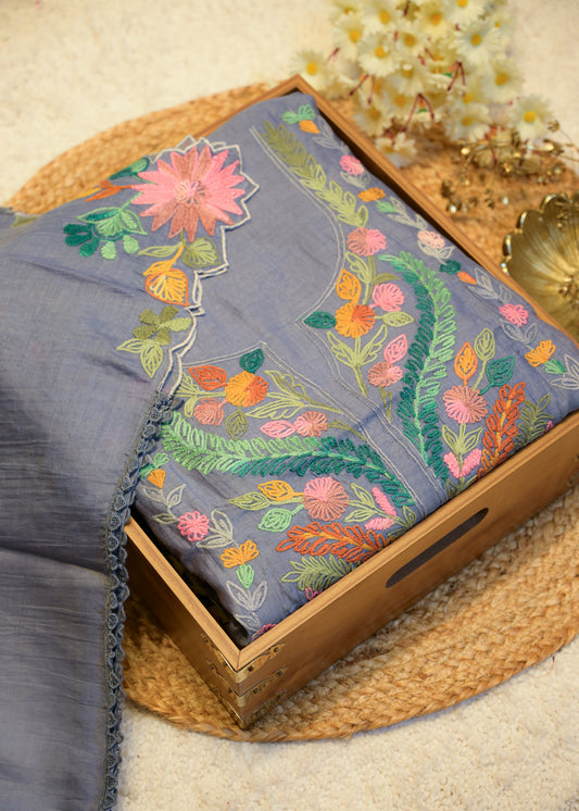 Niyati Grey Kantha Unstitched Suit Set