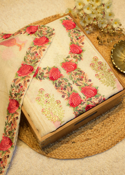 Sunahri Satin Stitch Embroidered Unstitched Suit Set