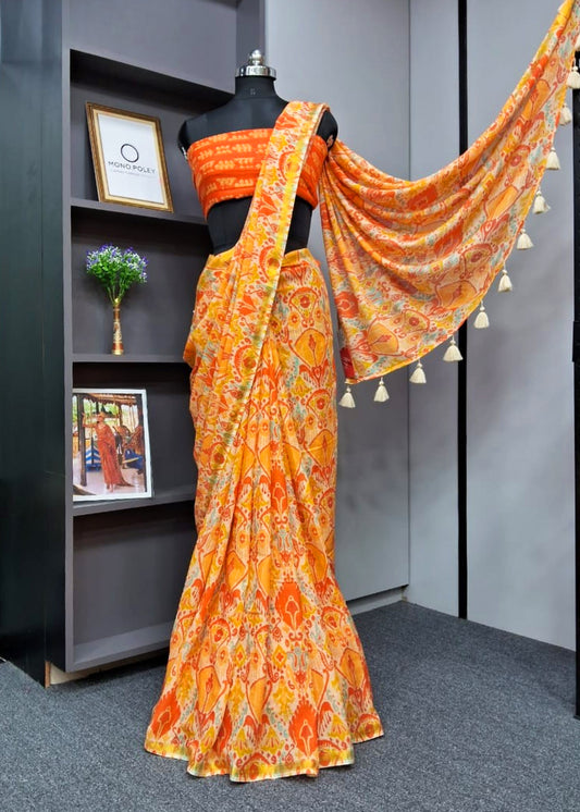 Pulki Orange Cotton Saree with Unstitched Blouse