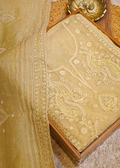 Pista Mul Cotton Thread Embroidered Unstitched Suit Set