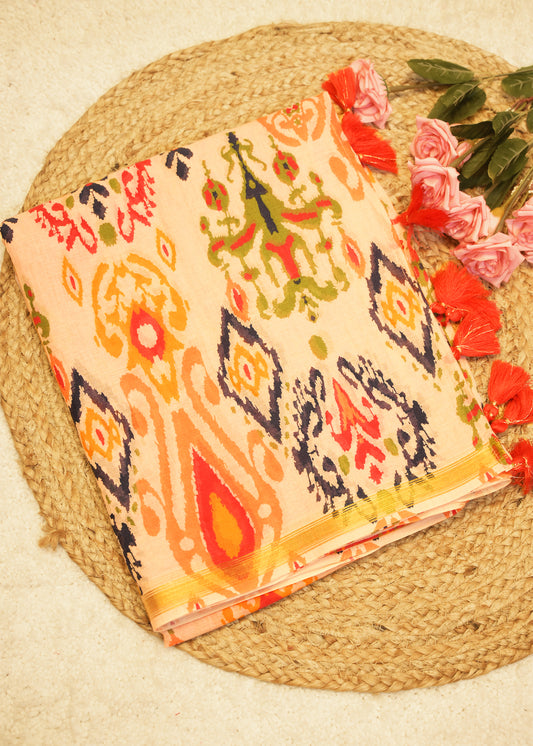 Pulki Orange Cotton Saree with Unstitched Blouse