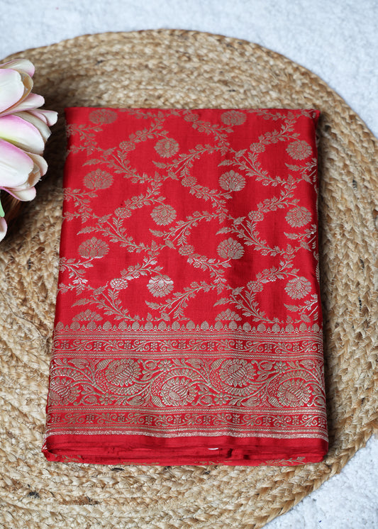 Pure Banarasi Red Saree with Unstitched Blouse