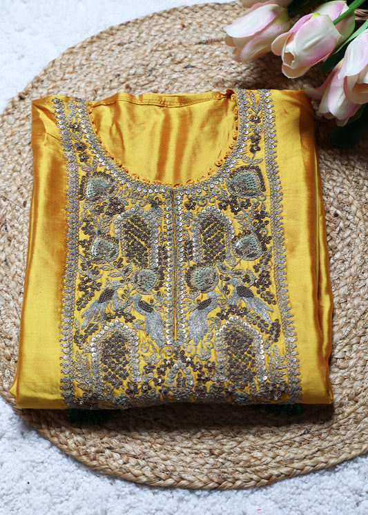 Peela Phool French knot Handcrafted Unstitched Suit Set