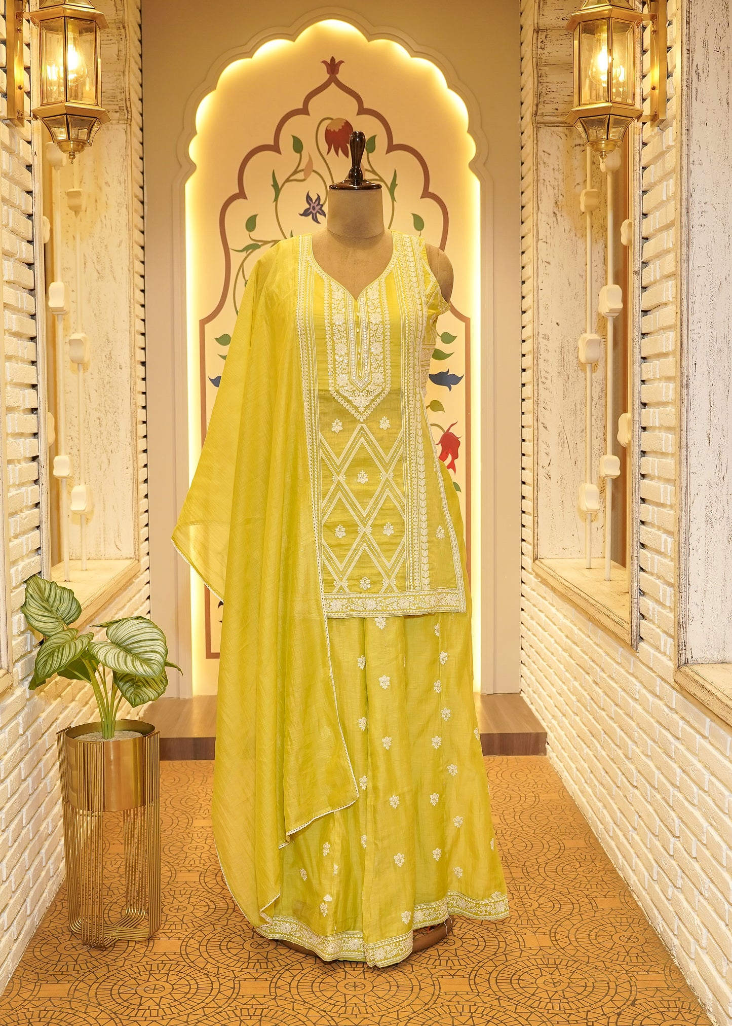 Nyra Mustard Slit Palazzo Pants Stitched Suit Set
